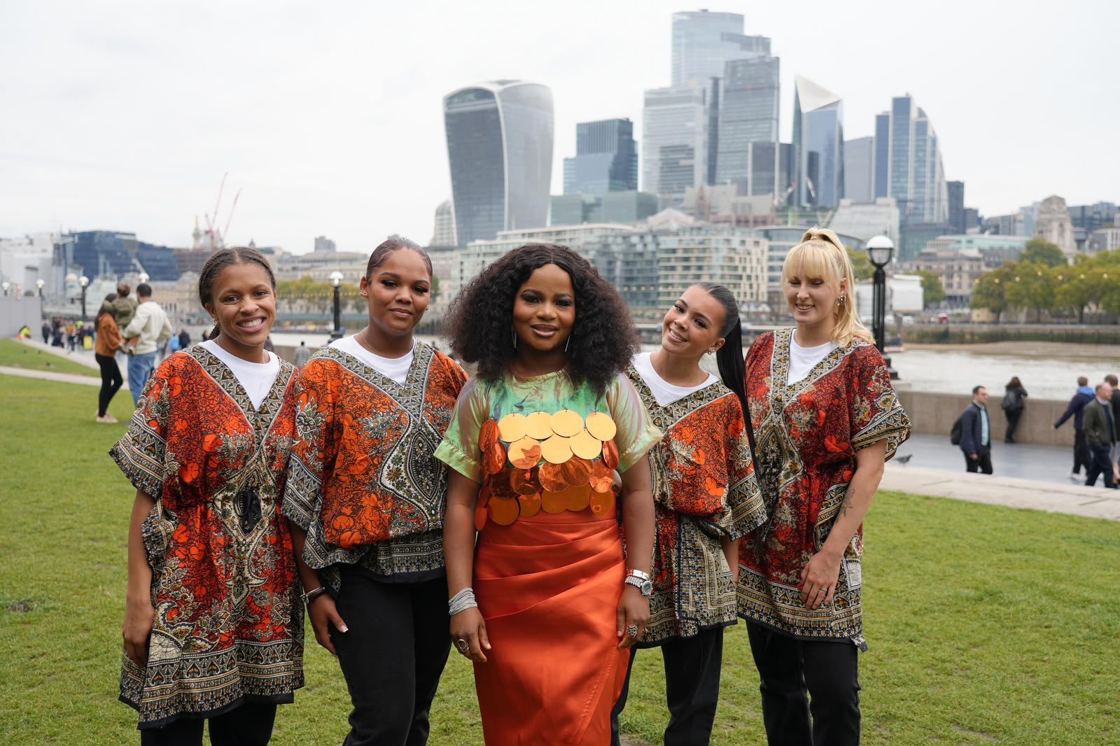Tems with the dancers on the South Bank, London